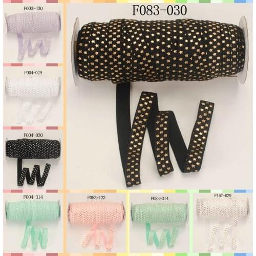 High stretch gold & silver foil foe ribbon 5 yards 5/8" 16MM star & dots printed FOE elastic ribbons