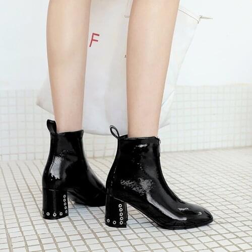 High Quality Women Ankle Boots Front zip Square Toe Footwear High Heels Female Boots Party Shoes Women 2021 Winter boots mujer