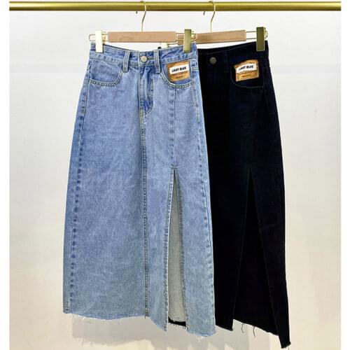 XS-XL 90s Harajuku Hem Zipper High Waist Side Slit Denim Sexy All-match Female 2021 Summer New Thin Bag Hip Tide Casual Skirt