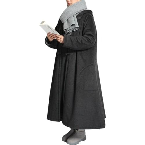 5color newest unisex winter warm lay meditation cloak martial arts robe kung fu coat cape buddhist monks suits gray/brown/blue