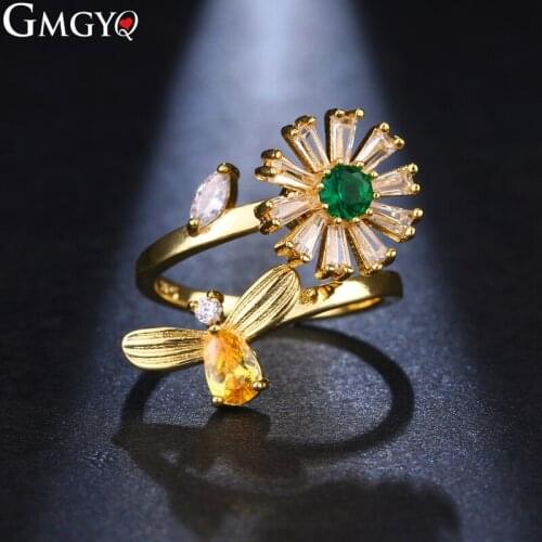 GMGYQ Personality Design Fashion Flower Rotary Open Ring Adjustable Size Internet Reds Same Style Jewelry Gifts For Women