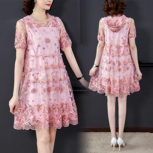 Summer 2021 Newly Women Sweet Embroidery Ruffled Short Sleeve Hooded Dress , Woman Clothes 4xl Loose Dresses with A Hood
