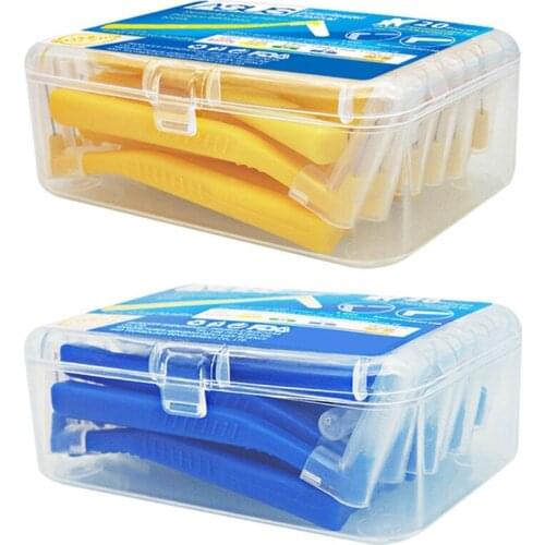 Asus 2 Box L Shape Push-Pull Inter Brush Oral Care Teeth Orthodontic Toothpick - Yellow 0.7Mm & Blue 1.0-1.2Mm