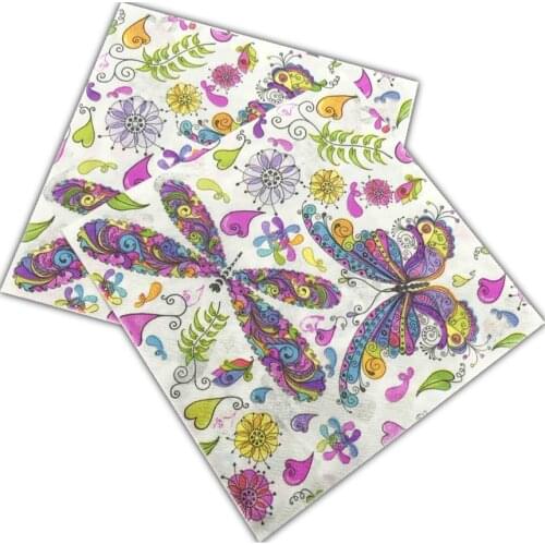 20 Pcs/lot 33x33cm Creative Butterfly Color Printing Napkin Tissue Paper Towel Restaurant Party Folding Mouth Towel Tissue Decor