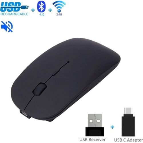 2.4Ghz Wireless + Bluetooth 2 In 1 Cordless Mouse 1600 DPI Ultra-thin Ergonomic Portable Optical Mice Computer PC type-c 4 botns