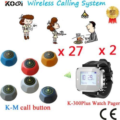 Wireless Call Waiter Sever Paging Service System Superior Quality LED Display With Bells Pretty Colorful(2 watch+27 call button)