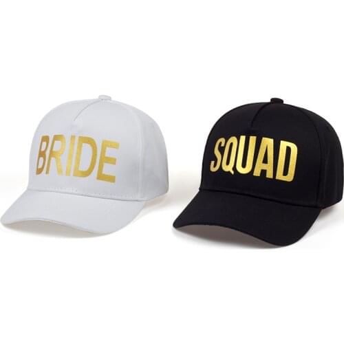 Golden Print BRIDE SQUAD Baseball Cap Bachelor Party Hats Women Wedding Preparewear White Black Hip Hop Summer Caps Lovers Hat