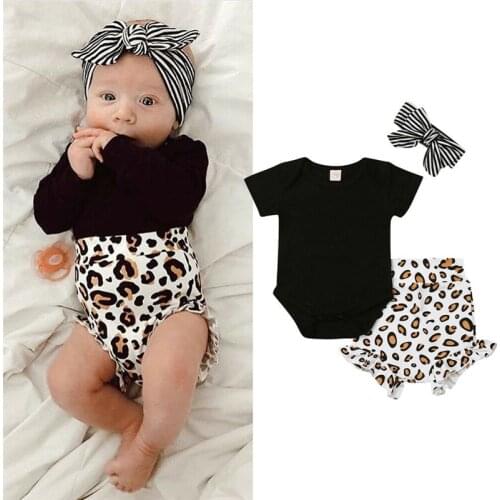 Cute Newborn Summer Clothes Set Baby Girls Leopard print 2 Piece Clothes Short Sleeve Body suit Short Pants Summer Outfits
