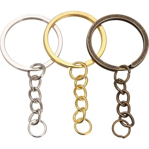 20 pcs/lot Key Chain Key Ring Bronze Rhodium Gold Color 28mm Long Round Split Keyrings Keychain Jewelry Making
