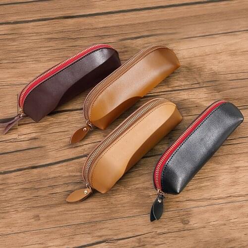 Real leather pencil case School pencil bag Convenient pen bag Student pen case Multifunctional storage box Office supplies gifts