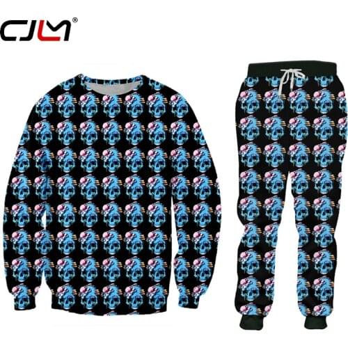 CJLM 3D Harajulu New Funny 3D Skull Plaid Print Sweat Suits Sweatshirt+sweatpants Women/men Joggers Sportsuits 5XL Dropship