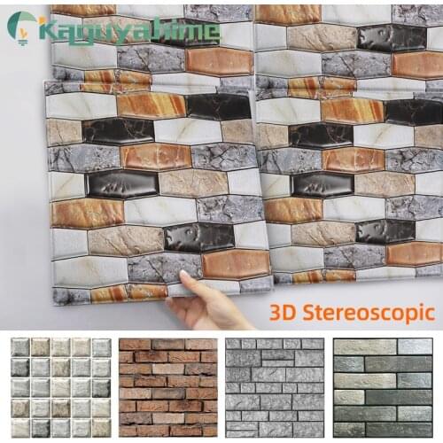 Kaguyahime 3D Self-Adhesive Wall Stickers Waterproof Wall Panel DIY Stone Pattern Wallpaper Home Decor Wall Paper Living Room