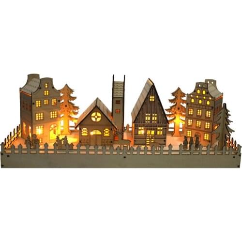 Creative Christmas Wooden Village House Scene LED Lighted Luminous Xmas Tree Reindeer DIY Blank Ornament Holiday Desktop Decor