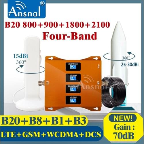 LTE B20 800 900 1800 2100Mhz Four-Band 4G Cellular Amplifier GSM Repeater 2G 3G 4G Mobile Cellular Booster LTE DCS UMTS GSM Set