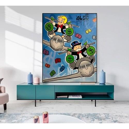 Home Decor Canvas Alec Monopoly Print Graffiti Poster Painting Aircraft Modern Money Wall Art Living Room Dollar Modular Picture