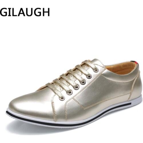 GILAUGH Big Size 38-50 Fashion Classic Style Men Shoes, Gold Silver Simple Designer Men Casual Shoes