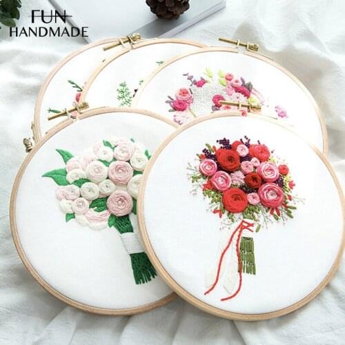 3D DIY Flowers Embroidery kit Bouquet Materials Package Handmade Cross Stitch Supplies Accessories Decor With Hoop