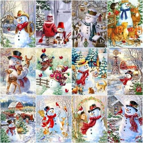 GATYZTORY DIY Framed Painting By Numbers Snowman Kits For Kids Unique DIY Winter Landscape Gift Wall Artcraft Photo Home Decors