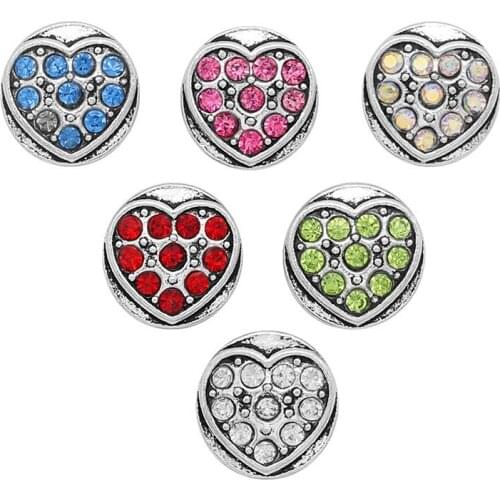 New Beauty 10pcs mixed round rhinestone heart metal 12MM snap buttons for DIY snap bracelets snap jewelry wholesale KZ9086