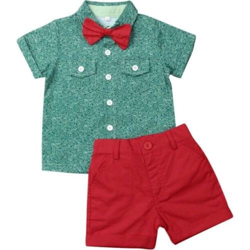 New 2019 Boy Clothes Kids Baby Boy Summer Suit Wedding Bowtie Gentleman Tops Shirt Shorts Outfits