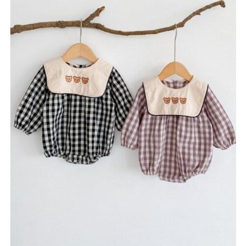 2021 new boys girls plaid rompers cotton full sleeve autumn babys jumpsuit