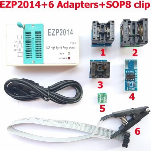 NEW High Speed EZP2014 USB Programmer +6 adapter socket + SOP8 SOIC8 clip 24 26 25 93 Bois EEPROM Flash