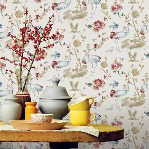 Beibehang Chinese Pastoral Style Nonwovens Wallpaper Study Living Room TV Background Wall Flower Birds Wallpaper