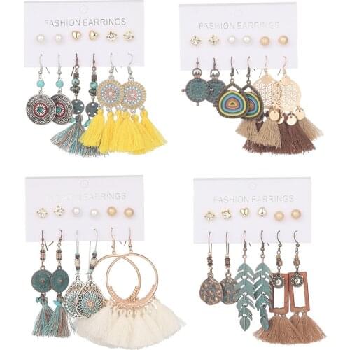 Wholesale 20Pairs/9Pairs/6Pairs Mixed Styles Crystal Round Stud Earrings Set For Women Girls Jewelry Long Tassel Drop Earrings