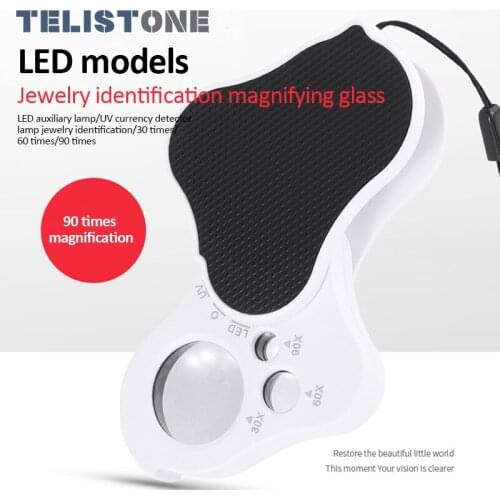 30X/60X/90X Portable Folding Magnifier Loupe Illuminated Magnifier Magnifying Glass Jewelry Coins Stamps Antiques With UV Light