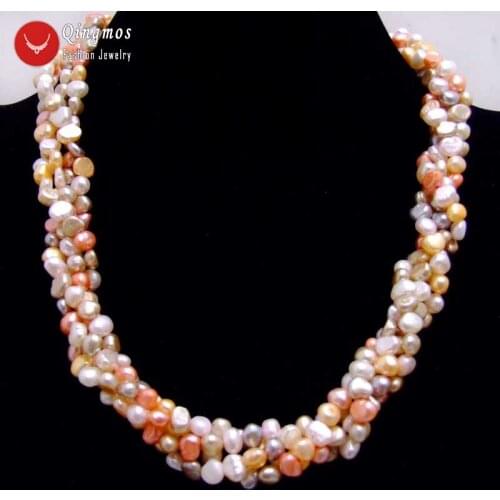 Qingmos Multicolor Pearl Necklace for Women with 6mm Baroque Pearl 40" Long Necklace Combination Chokers Necklace 18'' Set 6245