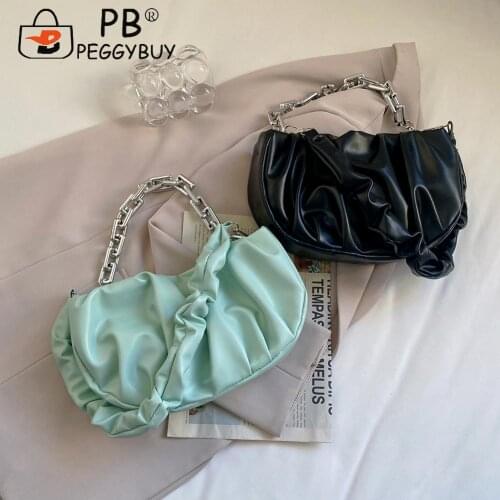 Luxurious Chains Messenger Bag Retro Women Pleated PU Semicircle Shoulder Underarm Bag Ladies Thick Chain Purse