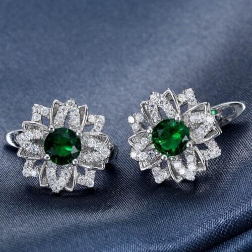 Luxury Green Stone Flower Crystal Stud Earrings For Women Rhinestone CZ Wedding Earrings Brincos Bijoux Z4E336