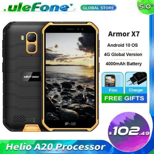 Ulefone Armor X7 Android 10 Rugged Smartphone IP68 Waterproof Cell Phone 2GB 16GB Quad-core NFC 4G LTE Global Mobile Phone
