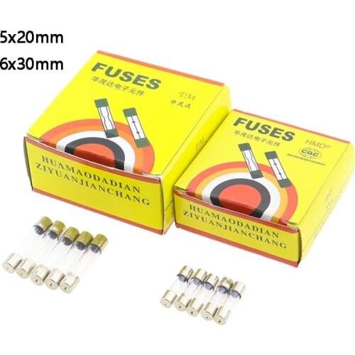 10pcs/lot One Sell 5*20mm 6*30mm Fast Blow Glass Tube Fuses 5x20 6x30 mm 250V 0.5 1 2 3 4 5 6 8 10 15 20 25 30 A AMP Fuse