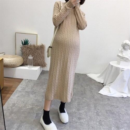 Maternity Women Sweater Autumn Winter Long Sleeve X-long Knit Sweater New Moms Fashion Back Slit Loose Underwear Sweater Dresses