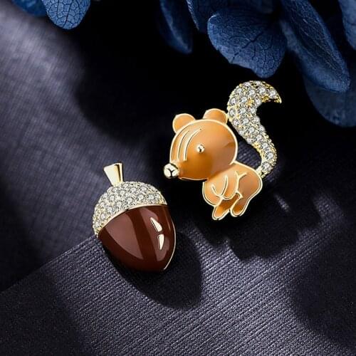 Korea Creative Fun Little Squirrel and Pine Cone Asymmetrical Earrings Simple Earrings Female Earrings