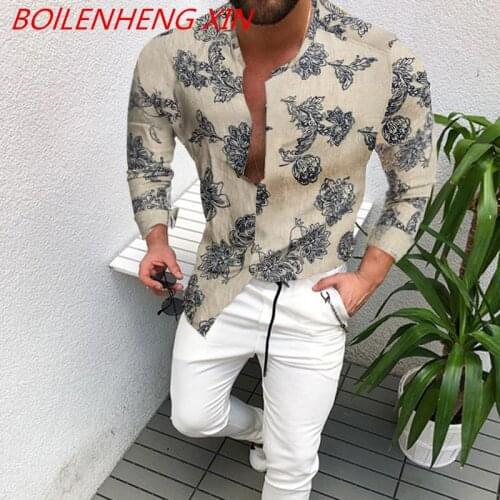 Springtime New Fashion For Men Long Sleeve Floral Print Shirt Autumn Shirts Men Mens Cardigan Single-Breasted Travel Shirt
