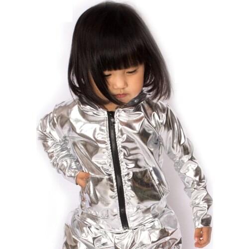 2017 Spring Autumn Kids Audlt Red bomber Jacket Stage Performance Wear paillette feminina casaco Hip Hop dance coat