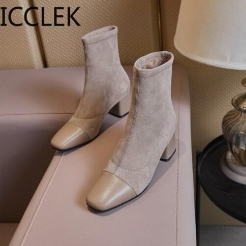 2020 Women Ankle Boots Pumps Shoes Winter Autumn Ladies Plush Warm High Heels Pu Leather Fashion square Toe Short boots Female