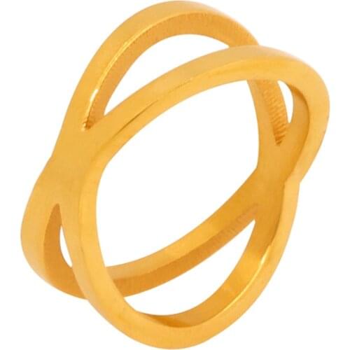 Unique Designer Stainless Steel X Cross Shape Woman Wedding Party Bands Classical Gold Colour Cocktail Rings For Women Jewellery