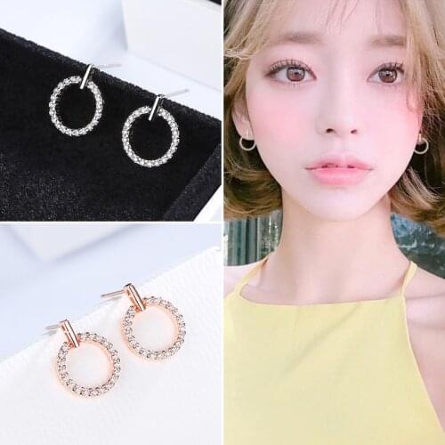 Fashion 925 Sterling Silver AAA cubic Zirconia Geometric Sparkling Round Stud Earrings For Women Gift Beautiful Fine Jewelry