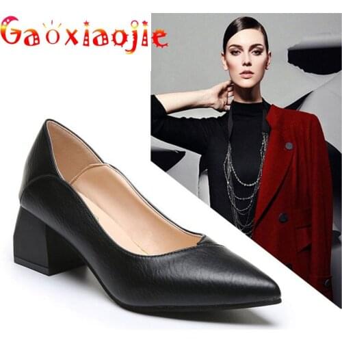 Gaoxiaojie 2021 Spring Autumn Dress Women Pumps Chic Irregular Upper 5CM Pointed Toe Pure Colour Splicing High Heel Office Shoes