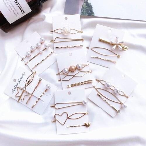 1Set Koeran Style Pearl Metal Hair Clip Hairband Comb Bobby Pin Barrette Hairpin Headdress Accessories Beauty Styling Tools