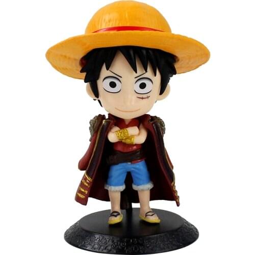 14cm OP Anime Monkey D Luffy with Straw Hat Cape Kawaii MIni Decoration PVC Action Figure Cartoon Model Toy Kids GIft Brinquedos