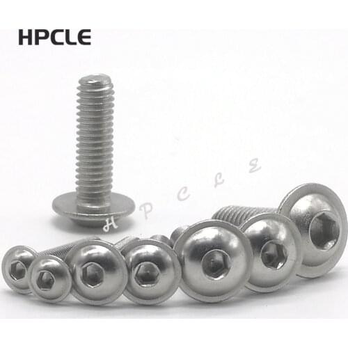 20Pcs M3 M4 M5 M6 304 Stainless Steel Half Round button Flange Head with Washer Inner Hex Socket allen Screws ISO7380.2 Bolt