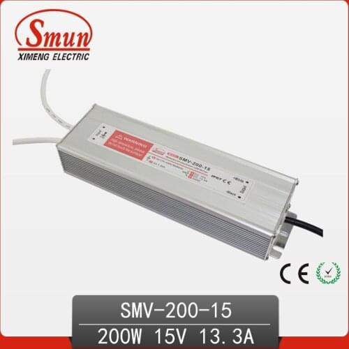 200W 15V 13A Outdoor Waterproof IP67 Switching Led Driver Led Power Supply With CE RoHS SMV-200-15