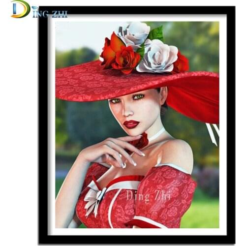 5D Diamond Painting Fashion Woman Sexy Lips Hat Flower Full Square Round Drill Diamond Embroidery Portrait Mosaic Home Handmade