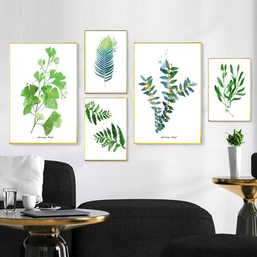 Watercolor Leaves Plants Poster Green Leaves Decorative Picture Modern Canvas Wall Art Paintings for Living Room Home Decor