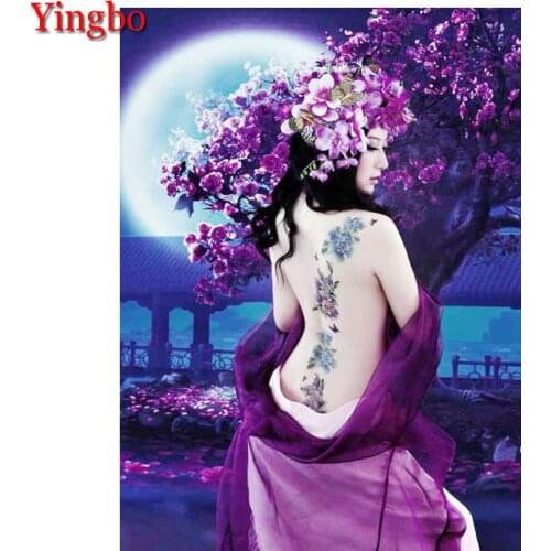 5D DIY Diamond Painting Purple beauty flower Diamond Embroidery Moonlight landscape Cross Stitch full Rhinestone Decorative art