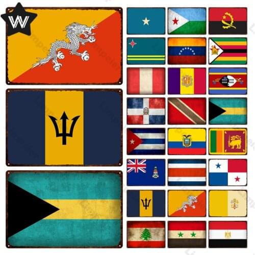 Angola Shabby Chic National Flag Metal Poster Andorra Man Cave Plate Vintage Aruba Flag Wall Sticker Metal Tin Sign Decor Plaque